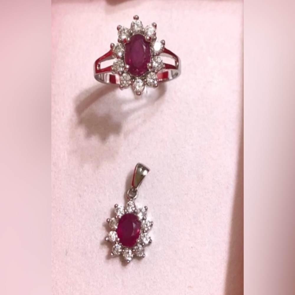 BNIB 925 Silver, Cubic and Ruby Sapphire Set
